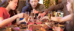 Party of beautiful asian friend female and male celebrating. wom